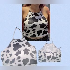 Cow-print halter top/ crop top